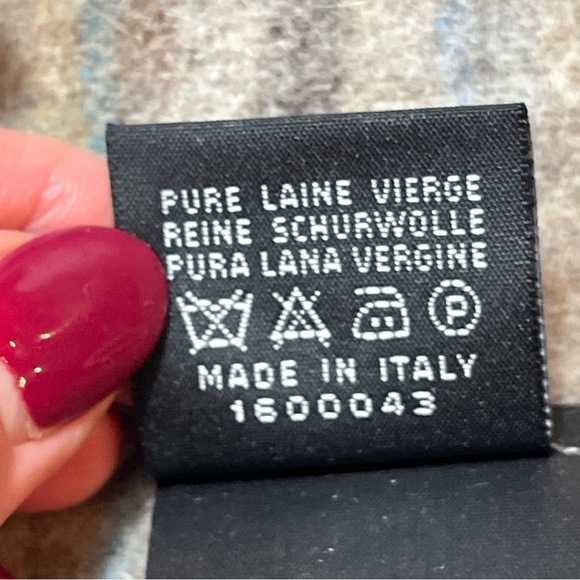 Christina Chiti WOOL shawl SCARF Tan Blue Cream STRIPED SHAWL fringe Wrap 17x65” - Picture 11 of 16